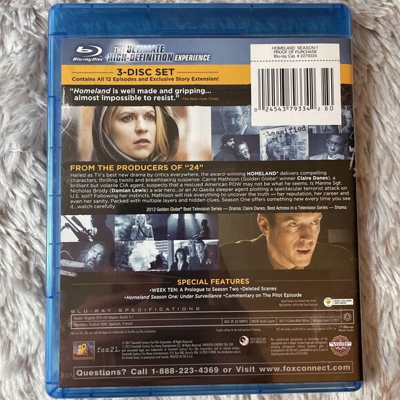 Homeland: The Complete First Season (Blu-ray, 2012, 3-Disc Set) Claire Danes - Picture 3 of 14